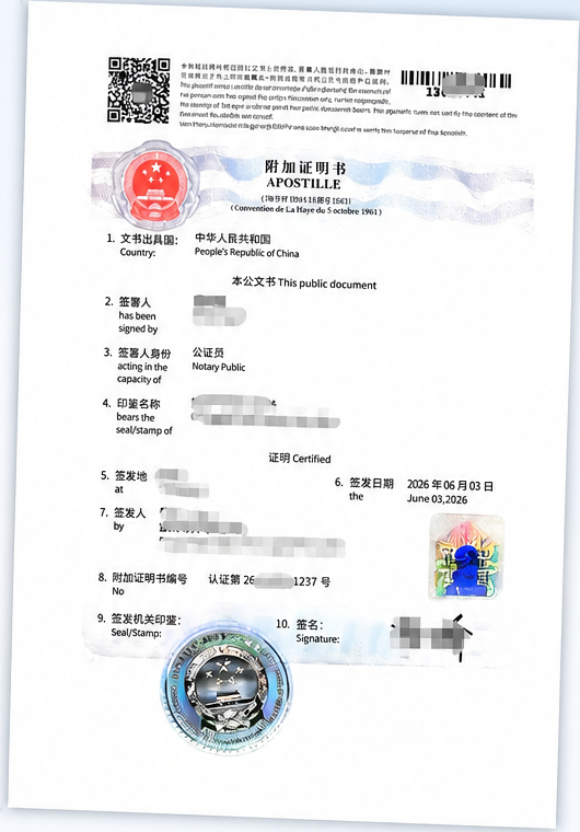 附加证明书 Apostille 示例